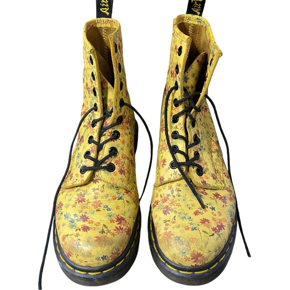 Dr. Martens Shoes - Dr. Martens 1460 Lace Up Leather Boots Ditzy Floral In Acid Wash Yellow, Size 7
